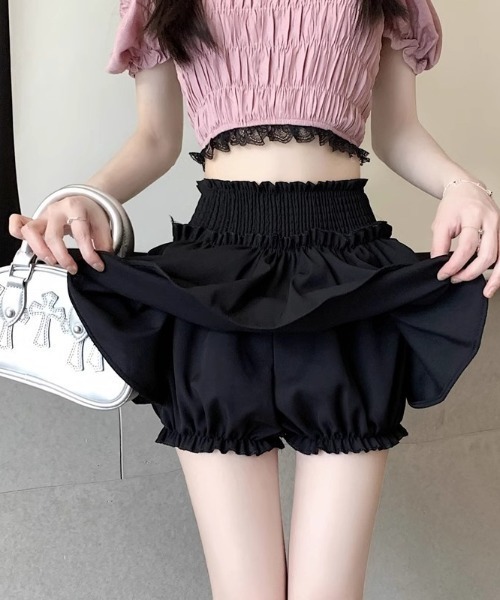 Mejoul（メジュール）の「【インナーパンツ付】ウエストギャザー ティアードフリルミニスカート（スカート・レディース・ブラック/ホワイト・L/M）」の11枚目の写真