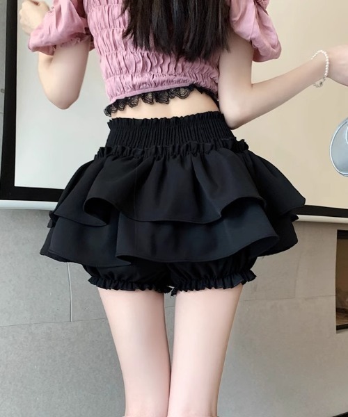 Mejoul（メジュール）の「【インナーパンツ付】ウエストギャザー ティアードフリルミニスカート（スカート・レディース・ブラック/ホワイト・L/M）」の14枚目の写真