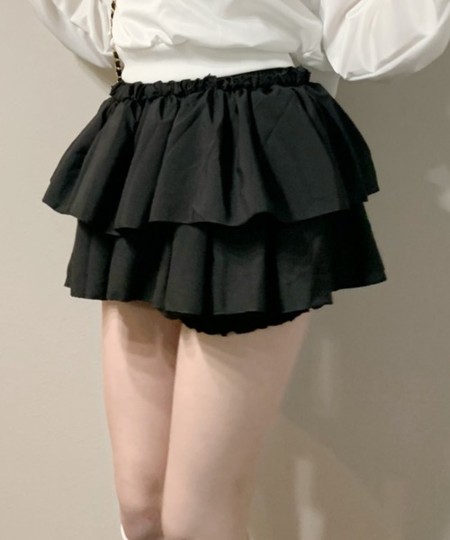 Mejoul（メジュール）の「【インナーパンツ付】ウエストギャザー ティアードフリルミニスカート（スカート・レディース・ブラック/ホワイト・L/M）」の18枚目の写真