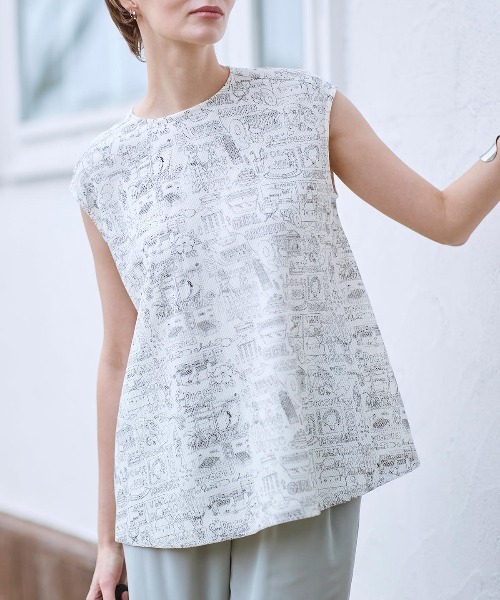 STUDIO PICONE(スタジオピッコーネ)の「メッシュ地プリントノースリトップス(Tシャツ/カットソー・レディース・ホワイト/ベージュ・LL/M/L)」の2枚目の写真