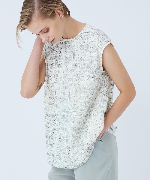 STUDIO PICONE(スタジオピッコーネ)の「メッシュ地プリントノースリトップス(Tシャツ/カットソー・レディース・ホワイト/ベージュ・LL/M/L)」の20枚目の写真