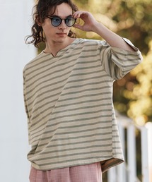CAMBIO(�J���r�I)��mt9472-Pigment Overdyed Border Key Neck Cut sew T�V���c(T�V���c/�J�b�g�\�[)