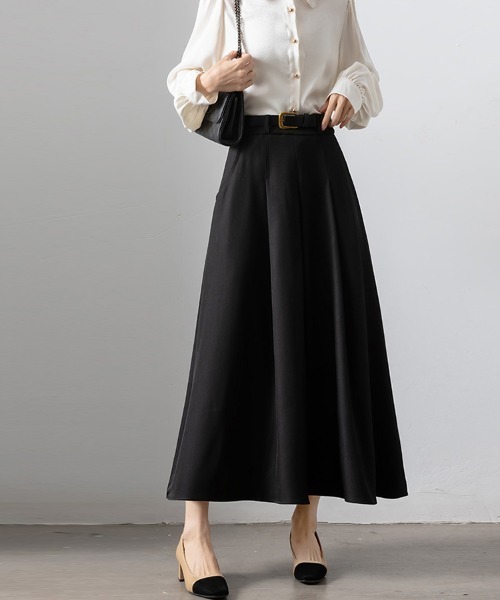 Doux Belle（ドゥーベル）の「Aラインシルエットロングスカート（スカート・レディース・ブラック/グレー・MEDIUM）」の2枚目の写真