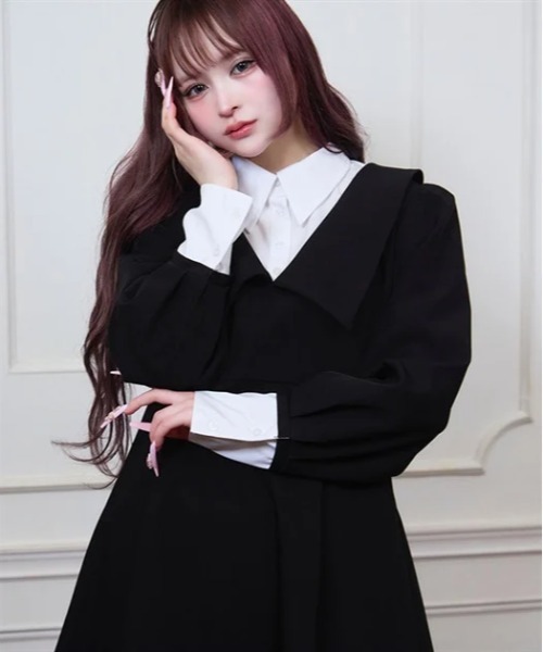 FickleBebe(フィクルベベ)の「レイヤードクラシカルワンピース(ワンピース・レディース・グレー/ブラック・FREE)」の5枚目の写真