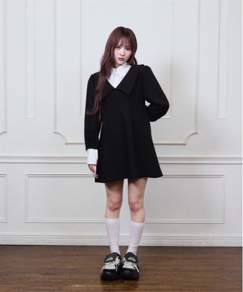 FickleBebe(フィクルベベ)の「レイヤードクラシカルワンピース(ワンピース・レディース・グレー/ブラック・FREE)」の6枚目の写真