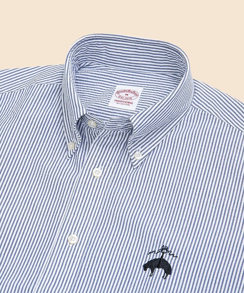 BROOKS BROTHERS(ブルックスブラザーズ)の「◆オンラインストア限定◆コットン ビッグGFロゴ シアサッカー ショートスリーブ カジュアルシャツ Traditional Fit(シャツ/ブラウス・メンズ・ブルー・LARGE/MEDIUM/SMALL/X-LARGE)」の9枚目の写真