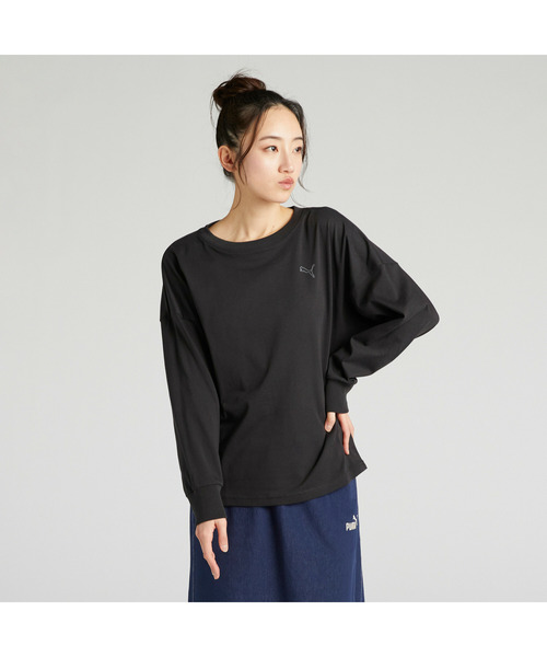 PUMA(プーマ)の「PUMA プーマ ウィメンズ ESS MX キャット ロゴ リラックス 長袖 Tシャツ(Tシャツ/カットソー・レディース・ホワイト/ブラック・MEDIUM/SMALL/LARGE/X-LARGE)」の1枚目の写真