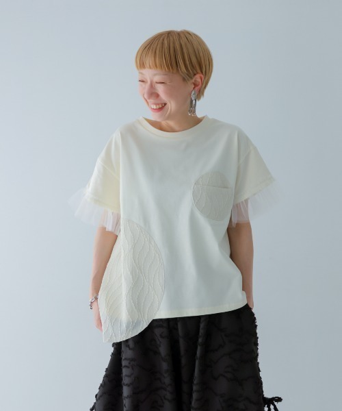 unica(ユニカ)の「パッチワークワンポケットT(Tシャツ/カットソー・レディース・ブラック/ライトパープル/オフホワイト・F)」の3枚目の写真