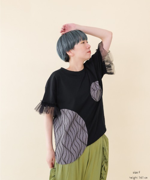 unica(ユニカ)の「パッチワークワンポケットT(Tシャツ/カットソー・レディース・ブラック/ライトパープル/オフホワイト・F)」の6枚目の写真