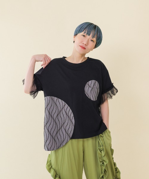 unica(ユニカ)の「パッチワークワンポケットT(Tシャツ/カットソー・レディース・ブラック/ライトパープル/オフホワイト・F)」の9枚目の写真