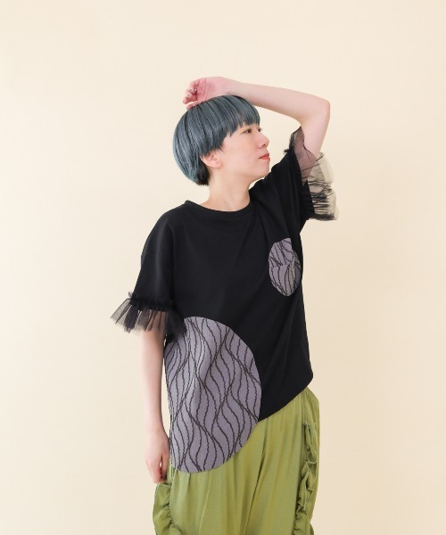 unica(ユニカ)の「パッチワークワンポケットT(Tシャツ/カットソー・レディース・ブラック/ライトパープル/オフホワイト・F)」の11枚目の写真