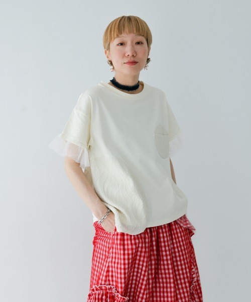 unica(ユニカ)の「パッチワークワンポケットT(Tシャツ/カットソー・レディース・ブラック/ライトパープル/オフホワイト・F)」の5枚目の写真