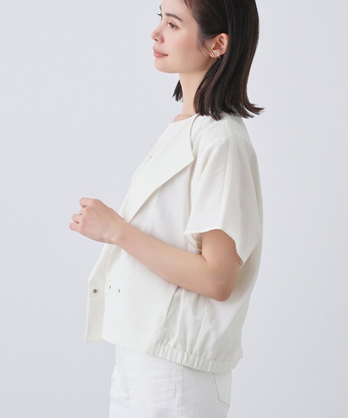 INDIVI（インディヴィ）の「【通気性◎撥水／UVケア】フレンチスリーブ ブラウスライクジャケット（テーラードジャケット・レディース・ダークブラウン/オフホワイト/ネイビー系5・05/13/15 /34/38）」の5枚目の写真