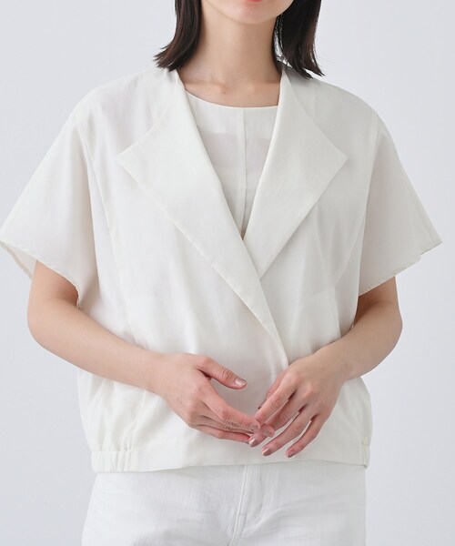 INDIVI（インディヴィ）の「【通気性◎撥水／UVケア】フレンチスリーブ ブラウスライクジャケット（テーラードジャケット・レディース・ダークブラウン/オフホワイト/ネイビー系5・05/13/15 /34/38）」の17枚目の写真