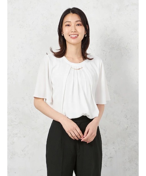 HARUYAMA(ハルヤマ)の「【ウォッシャブル】5分袖 2WAYバー取り外しブラウス UVカット 透けにくい 無地 SOFFICE 春夏(シャツ/ブラウス・レディース・ベージュ/イエロー/オフホワイト・S/LL/L/M)」の2枚目の写真