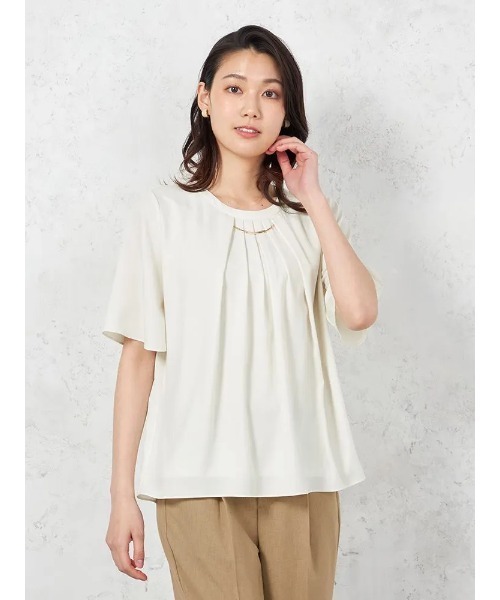 HARUYAMA(ハルヤマ)の「【ウォッシャブル】5分袖 2WAYバー取り外しブラウス UVカット 透けにくい 無地 SOFFICE 春夏(シャツ/ブラウス・レディース・ベージュ/イエロー/オフホワイト・S/LL/L/M)」の4枚目の写真