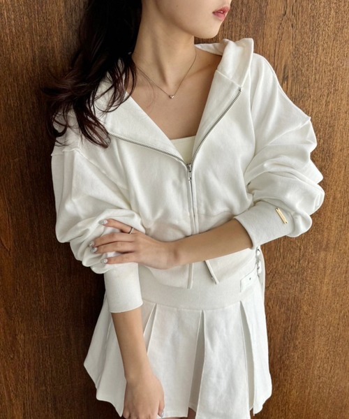 one after another NICE CLAUP（ワンアフターアナザーナイスクラップ）の「セットアップ対応/裏毛ダブルジップパーカー（パーカー・レディース・オフホワイト/スミクロ/杢グレー/カーキ・FREE）」の2枚目の写真