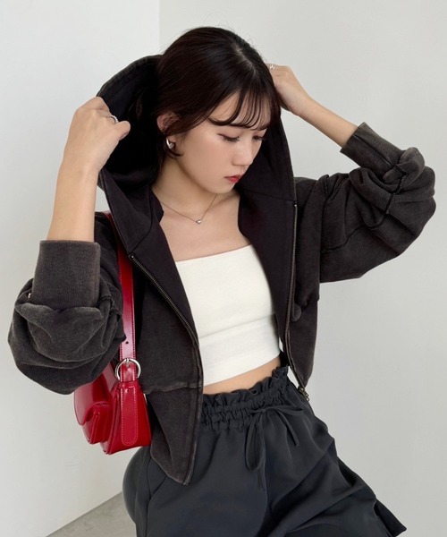 one after another NICE CLAUP（ワンアフターアナザーナイスクラップ）の「セットアップ対応/裏毛ダブルジップパーカー（パーカー・レディース・オフホワイト/スミクロ/杢グレー/カーキ・FREE）」の3枚目の写真