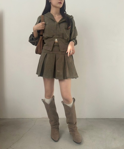 one after another NICE CLAUP（ワンアフターアナザーナイスクラップ）の「セットアップ対応/裏毛ダブルジップパーカー（パーカー・レディース・オフホワイト/スミクロ/杢グレー/カーキ・FREE）」の18枚目の写真