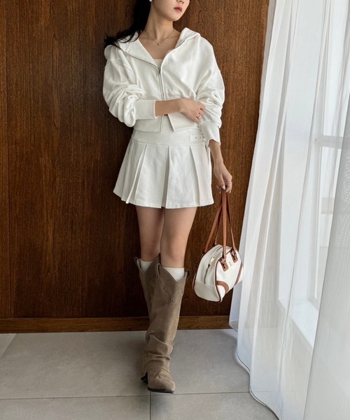 one after another NICE CLAUP（ワンアフターアナザーナイスクラップ）の「セットアップ対応/裏毛ダブルジップパーカー（パーカー・レディース・オフホワイト/スミクロ/杢グレー/カーキ・FREE）」の22枚目の写真