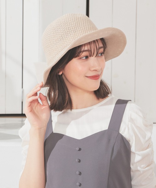 Honeys（ハニーズ）の「透かし編リボン付ハット（ハット・レディース・ベージュ系その他/ベージュ系その他2/モカ・FREE）」の5枚目の写真