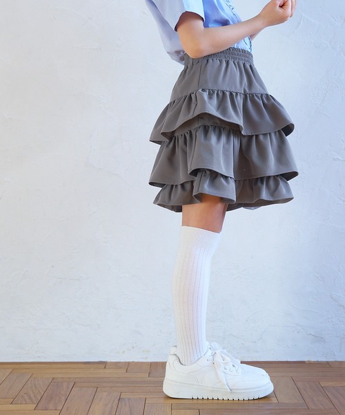 coca(coca)(コカ)の「キッズ ティアードスカート(スカート・キッズ・チャコール/ホワイト・120/150/130/140)」の10枚目の写真