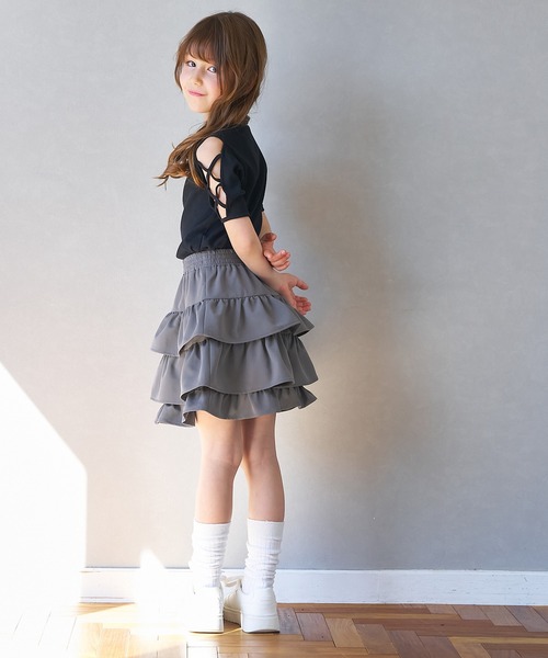 coca(coca)(コカ)の「キッズ ティアードスカート(スカート・キッズ・チャコール/ホワイト・120/150/130/140)」の11枚目の写真