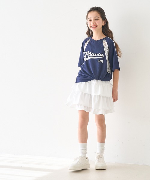 coca(coca)(コカ)の「キッズ ティアードスカート(スカート・キッズ・チャコール/ホワイト・120/150/130/140)」の3枚目の写真