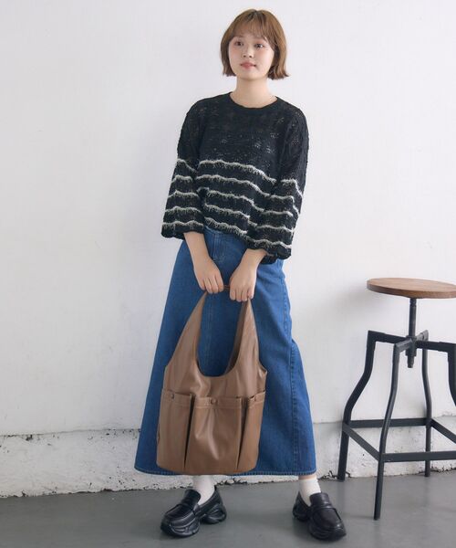 RETRO GIRL（レトロガール）の「3ポケットトートバッグ（トートバッグ・レディース・ブラック/ナチュラル/ブラウン・ONE SIZE）」の9枚目の写真