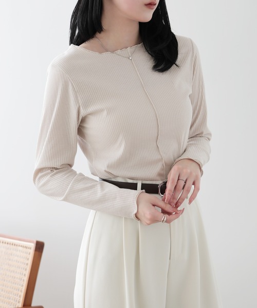 SUNFLOWER EIGHT（サンフラワーエイト）の「2wayメロウロングスリーブ（Tシャツ/カットソー・レディース・ライトグレー/ベージュ/オフホワイト/ブラック・FREE）」の2枚目の写真