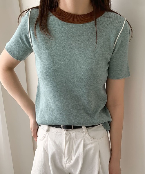LOWO(ロワ)の「バイカラーコンパクトプルオーバー(Tシャツ/カットソー・レディース・ピンク/グリーン系/ミント/ブルー/オフホワイト・FREE)」の3枚目の写真