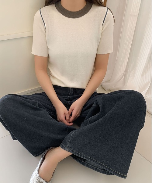 LOWO(ロワ)の「バイカラーコンパクトプルオーバー(Tシャツ/カットソー・レディース・ピンク/グリーン系/ミント/ブルー/オフホワイト・FREE)」の14枚目の写真
