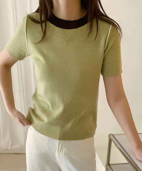 LOWO(ロワ)の「バイカラーコンパクトプルオーバー(Tシャツ/カットソー・レディース・ピンク/グリーン系/ミント/ブルー/オフホワイト・FREE)」の10枚目の写真