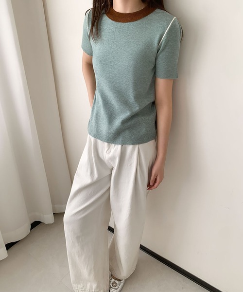 LOWO(ロワ)の「バイカラーコンパクトプルオーバー(Tシャツ/カットソー・レディース・ピンク/グリーン系/ミント/ブルー/オフホワイト・FREE)」の8枚目の写真