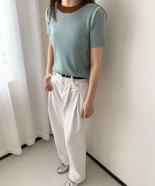 LOWO(ロワ)の「バイカラーコンパクトプルオーバー(Tシャツ/カットソー・レディース・ピンク/グリーン系/ミント/ブルー/オフホワイト・FREE)」の7枚目の写真