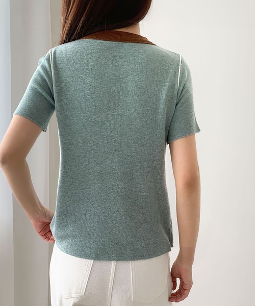 LOWO(ロワ)の「バイカラーコンパクトプルオーバー(Tシャツ/カットソー・レディース・ピンク/グリーン系/ミント/ブルー/オフホワイト・FREE)」の6枚目の写真