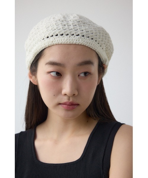 AZUL by moussy（アズールバイマウジー）の「カギアミニットベレー（ハンチング/ベレー帽・レディース・アイボリー/ブラック・FREE）」の3枚目の写真