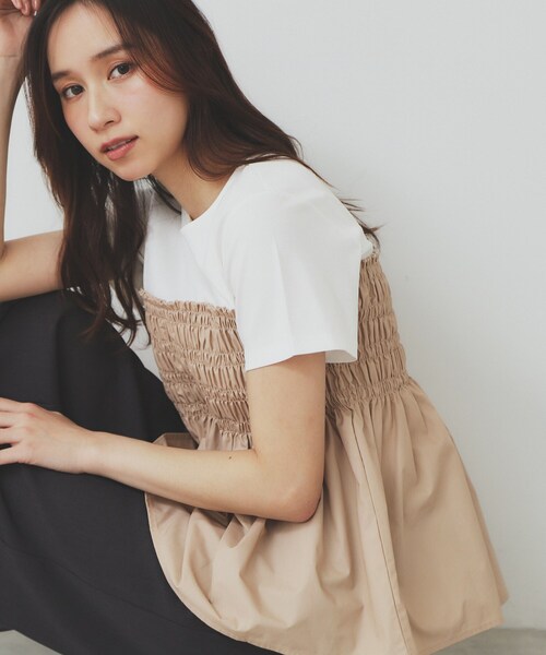 index（インデックス）の「シャーリングドッキングペプラムトップス【洗濯機洗い可】（Tシャツ/カットソー・レディース・キャメル/ブラック/ブラック系4・42/38/40/36）」の10枚目の写真