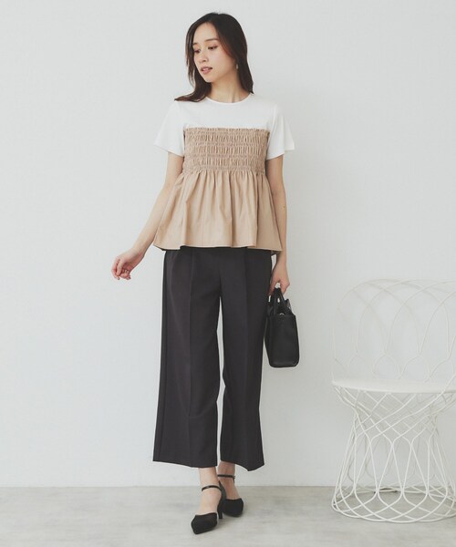 セール】シャーリングドッキングペプラムトップス【洗濯機洗い可】（T