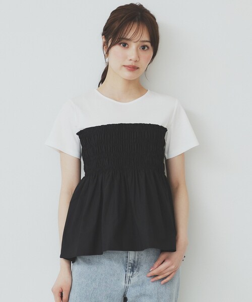 index（インデックス）の「シャーリングドッキングペプラムトップス【洗濯機洗い可】（Tシャツ/カットソー・レディース・キャメル/ブラック/ブラック系4・42/38/40/36）」の14枚目の写真