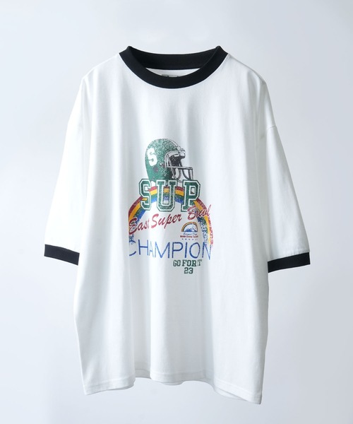 Soupy Soupy(スーピースーピー)の「【Soupy Soupy】old design vintage like printed raglan sleeves ringer T-shirts/オールドデザイン ヴィンテージライク プリント ラグランTシャツ リンガーTシャツ(Tシャツ/カットソー・メンズ・ホワイト/ブラック/ネイビー/レッド/ホワイト系その他/ブルー系その他/レッド系その他/ホワイト系その他2/ホワイト系その他3/ブルー系その他2/レッド系その他2/レッド系その他3/ホワイト系その他4/ホワイト系その他6/ホワイト系その他5/レッド系その他7/レッド系その他6/レッド系その他5/レッド系その他4/ブルー系その他4/ブルー系その他3/ブラック系その他2/ホワイト系その他7・M/L/XL/S)」の2枚目の写真