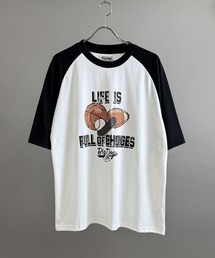 【Soupy Soupy】old design vintage like printed raglan sleeves ringer T-shirts/オールドデザイン ヴィンテージライク プリント ラグランTシャツ リンガーTシャツ