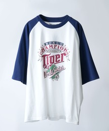 【Soupy Soupy】old design vintage like printed raglan sleeves ringer T-shirts/オールドデザイン ヴィンテージライク プリント ラグランTシャツ リンガーTシャツ