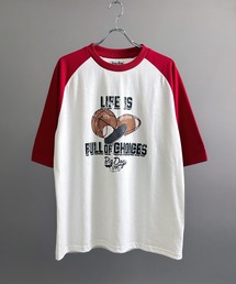 Soupy Soupy（スーピースーピー）の「【Soupy Soupy】old design vintage like printed raglan sleeves ringer T-shirts/オールドデザイン ヴィンテージライク プリント ラグランTシャツ リンガーTシャツ（Tシャツ/カットソー）」