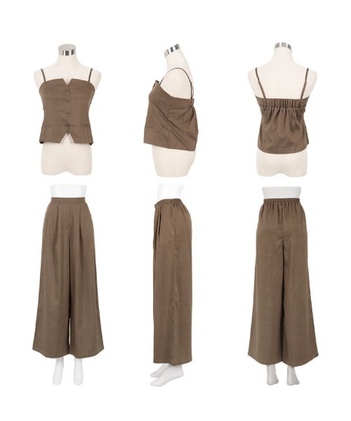 麻タッチキャミベスト×タックパンツセットアップ（セットアップ