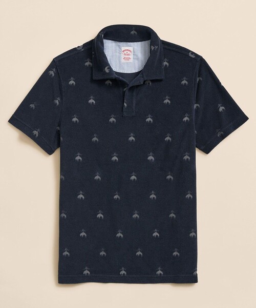 BROOKS BROTHERS（ブルックスブラザーズ）の「コットン／ポリエステルジャージー　テリークロス　GFジャカード　ポロシャツ（ポロシャツ・メンズ・ホワイト/ネイビー・MEDIUM/SMALL/LARGE/X-LARGE/X-SMALL）」の2枚目の写真