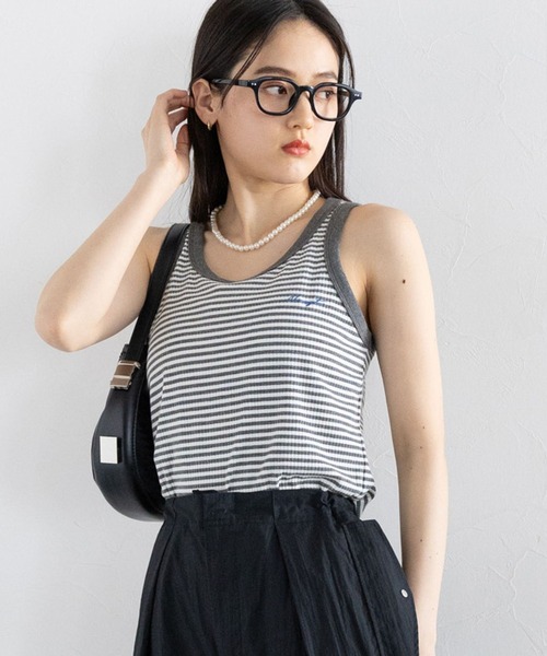 RAGEBLUE(レイジブルー)の「ワンポイント刺繍リブタンクトップ(タンクトップ・レディース・ホワイト/グレー×ホワイト・FREE)」の2枚目の写真