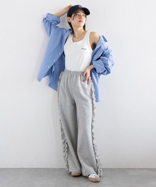 RAGEBLUE(レイジブルー)の「ワンポイント刺繍リブタンクトップ(タンクトップ・レディース・ホワイト/グレー×ホワイト・FREE)」の5枚目の写真