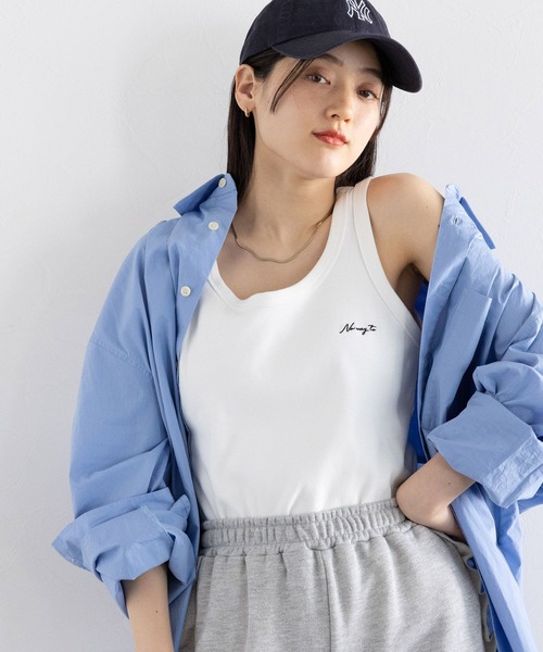 RAGEBLUE(レイジブルー)の「ワンポイント刺繍リブタンクトップ(タンクトップ・レディース・ホワイト/グレー×ホワイト・FREE)」の7枚目の写真