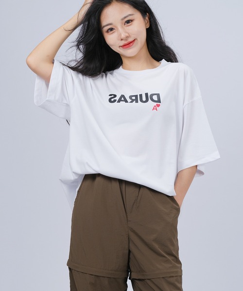 DURAS(デュラス)の「反転ロゴオーバーTシャツ(Tシャツ/カットソー・レディース・ホワイト×レッド/ホワイト×ゴールド/ホワイト×ブラック・SMALL/MEDIUM)」の7枚目の写真